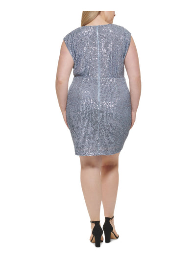 ELIZA J Womens Ruched Surplice Neckline Above The Knee Party Sheath Dress
