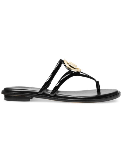 MICHAEL MICHAEL KORS Womens Black Goldtone Logo Hardware Goring Strappy Hampton Round Toe Slip On Thong Sandals Shoes 9.5 M
