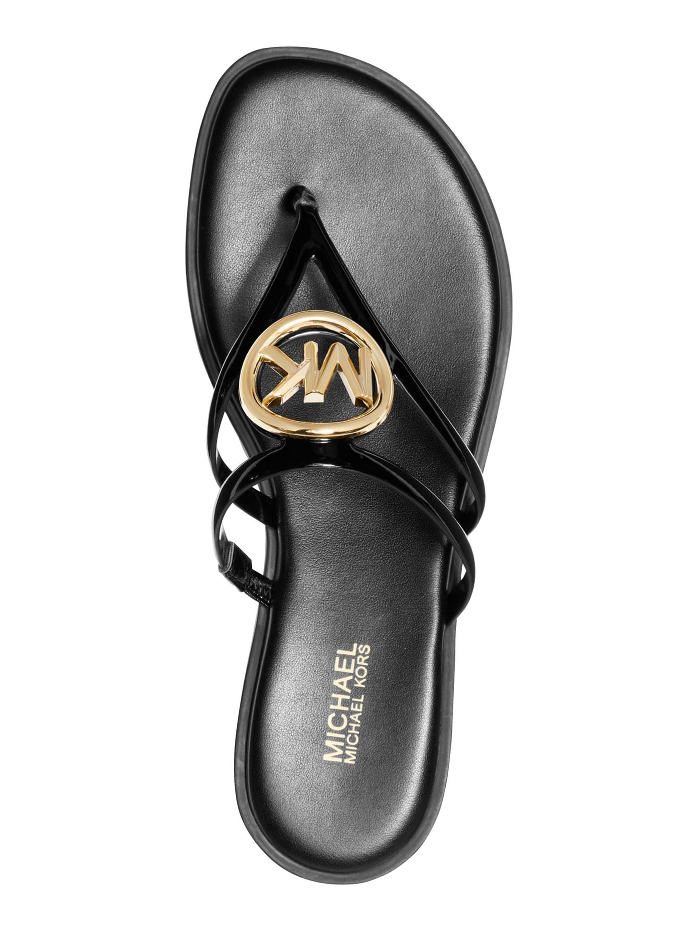 MICHAEL MICHAEL KORS Womens Black Goldtone Logo Hardware Goring Strappy Hampton Round Toe Slip On Thong Sandals Shoes 9.5 M