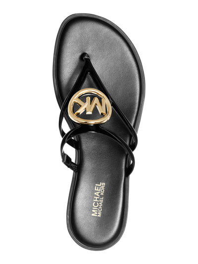 MICHAEL MICHAEL KORS Womens Black Goldtone Logo Hardware Goring Strappy Hampton Round Toe Slip On Thong Sandals Shoes 9.5 M