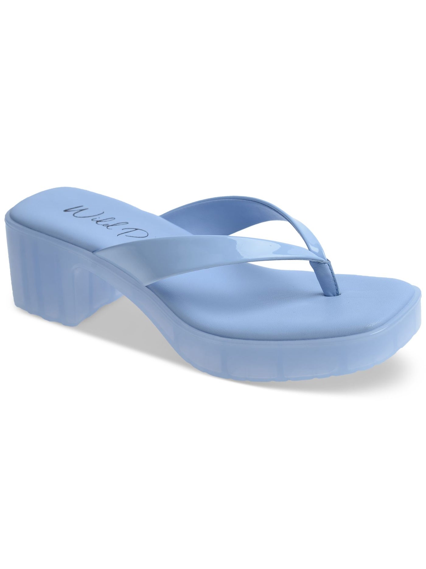 WILD PAIR Womens Light Blue 1" Platform Padded Apolo Square Toe Block Heel Slip On Dress Heeled Thong Sandals 7 M