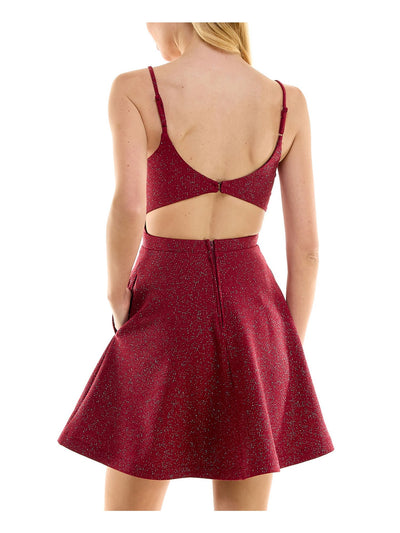 CITY STUDIO Womens Maroon Zippered Cut Out Back Padded Cups Spaghetti Strap Sweetheart Neckline Short Party Fit + Flare Dress Juniors 5\6