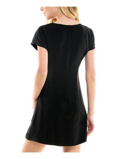 CITY STUDIO Womens Black Cap Sleeve Round Neck Short Shift Dress Juniors M