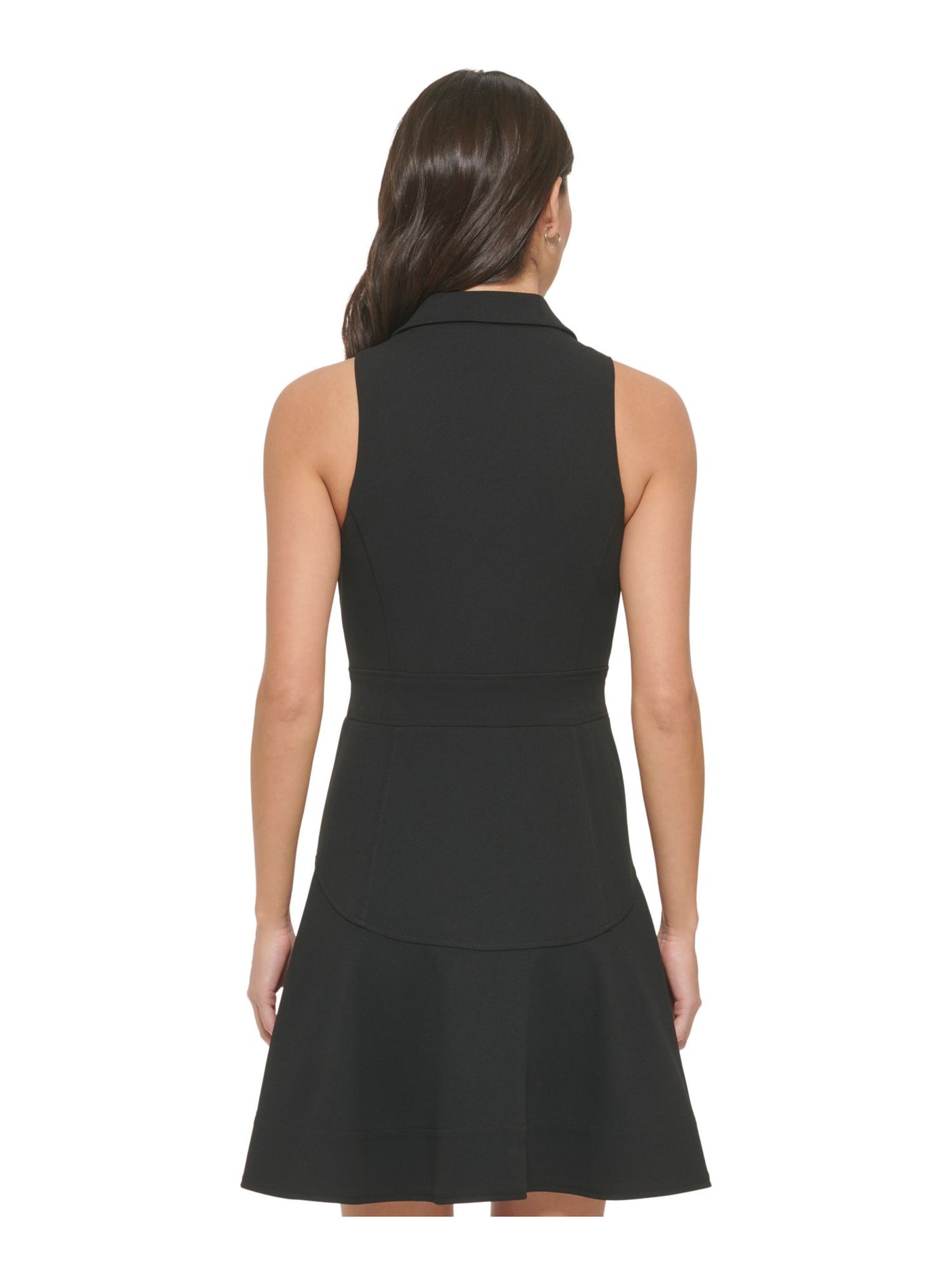 DKNY Womens Black Sleeveless Collared Above The Knee Party Fit + Flare Dress 2