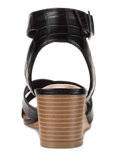 STYLE & COMPANY Womens Black Croc Ankle Strap Cushioned Leezaa Square Toe Wedge Buckle Heeled Sandal 6