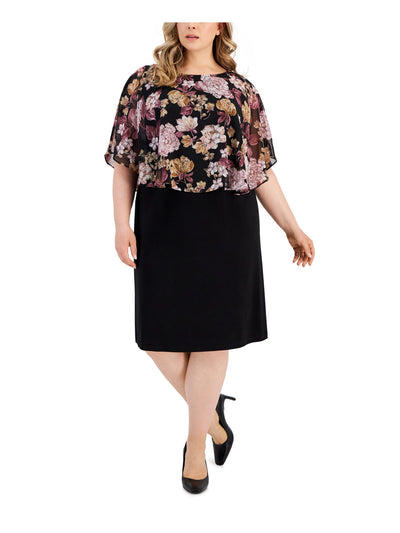 CONNECTED APPAREL Womens Black Jersey Round Neck Knee Length Sheath Dress Plus 20W