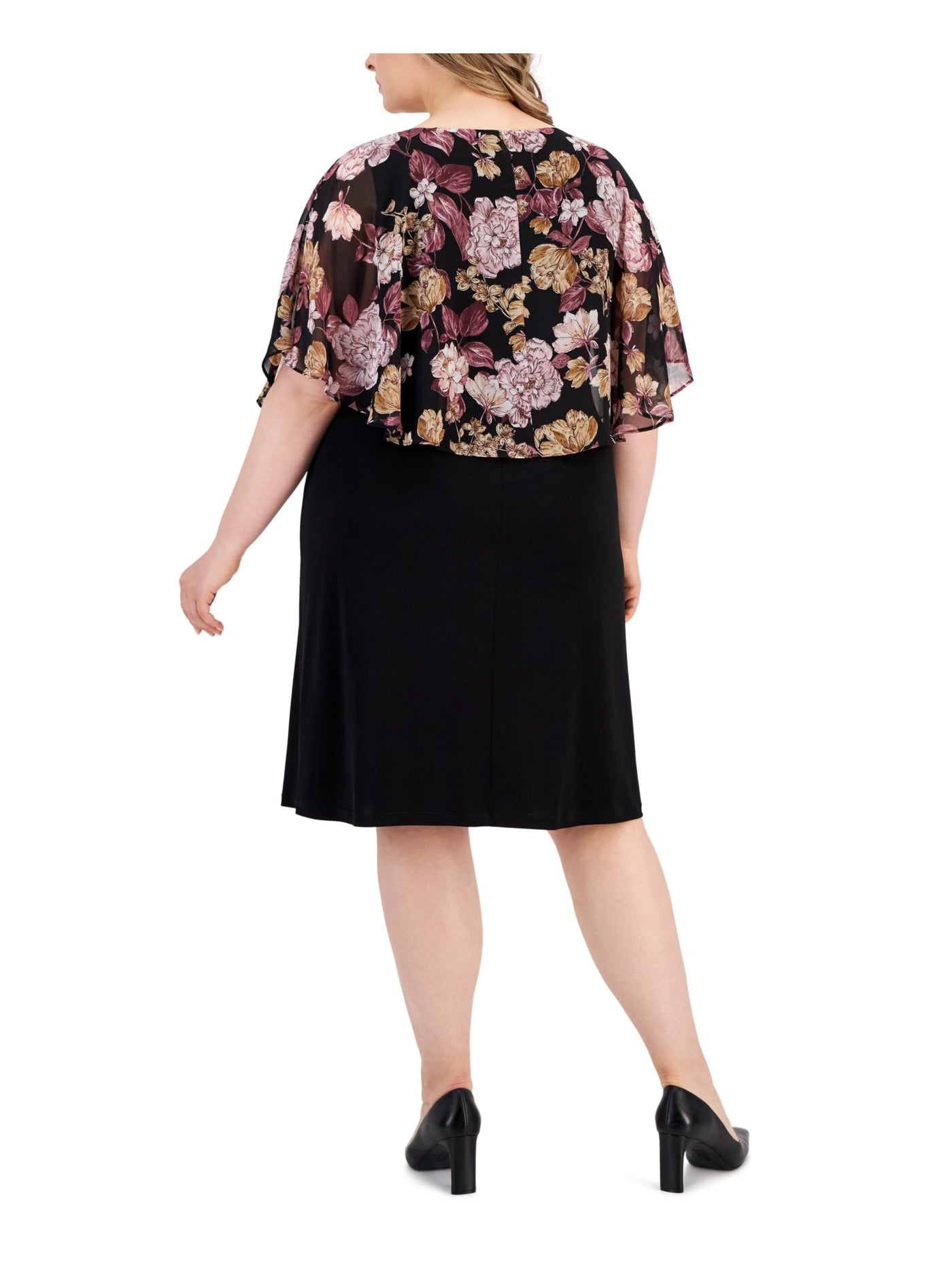 CONNECTED APPAREL Womens Black Jersey Round Neck Knee Length Sheath Dress Plus 20W