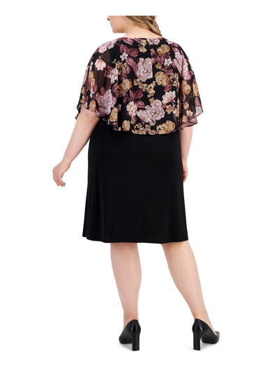 CONNECTED APPAREL Womens Black Jersey Round Neck Knee Length Sheath Dress Plus 20W