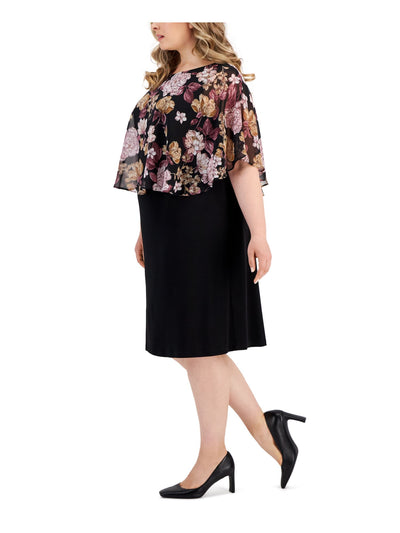 CONNECTED APPAREL Womens Black Jersey Round Neck Knee Length Sheath Dress Plus 20W