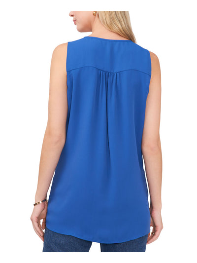 VINCE CAMUTO Womens Blue Tie Overlapping Hem Sleeveless Keyhole Wear To Work Tank Top XS