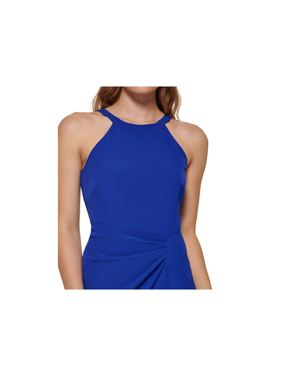 VINCE CAMUTO Womens Blue Pleated Zippered Draped Skirt Lined Sleeveless Halter Above The Knee Cocktail Body Con Dress Petites 10P