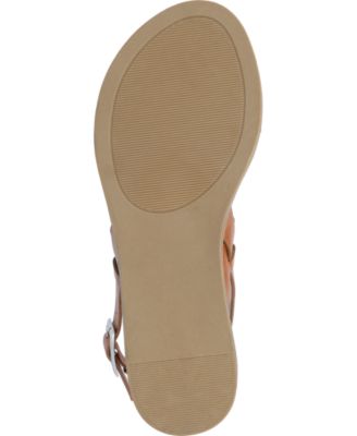 JOURNEE COLLECTION Womens White Brown Double Strap Cushioned Lavine Round Toe Buckle Sandals Shoes