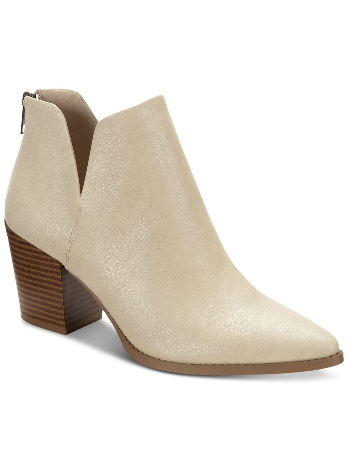 SUN STONE Womens Beige V-Notched Sides Slip Resistant Cushioned Elizaa Pointed Toe Block Heel Zip-Up Dress Booties 9 M
