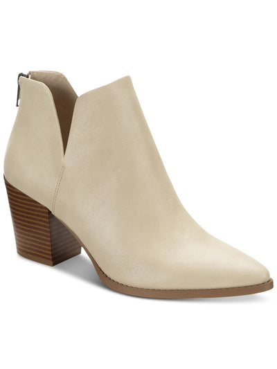 SUN STONE Womens Beige V-Notched Sides Slip Resistant Cushioned Elizaa Pointed Toe Block Heel Zip-Up Dress Booties 9 M