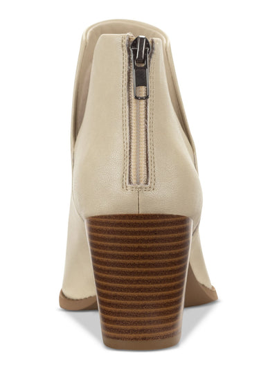 SUN STONE Womens Beige V-Notched Sides Slip Resistant Cushioned Elizaa Pointed Toe Block Heel Zip-Up Dress Booties 9 M