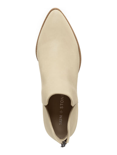 SUN STONE Womens Beige V-Notched Sides Slip Resistant Cushioned Elizaa Pointed Toe Block Heel Zip-Up Dress Booties 9 M