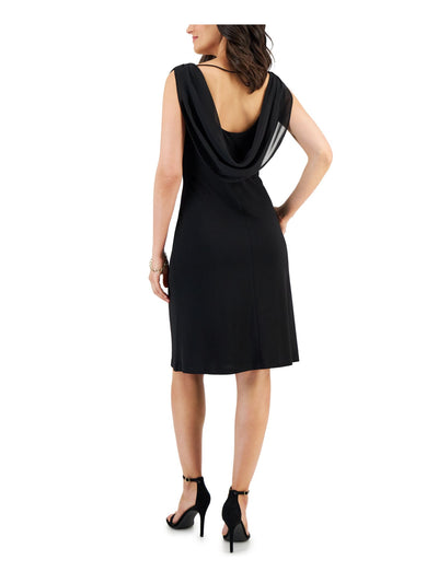 CONNECTED APPAREL Womens Black Cotton Sleeveless Cowl Neck Knee Length Cocktail Sheath Dress 4