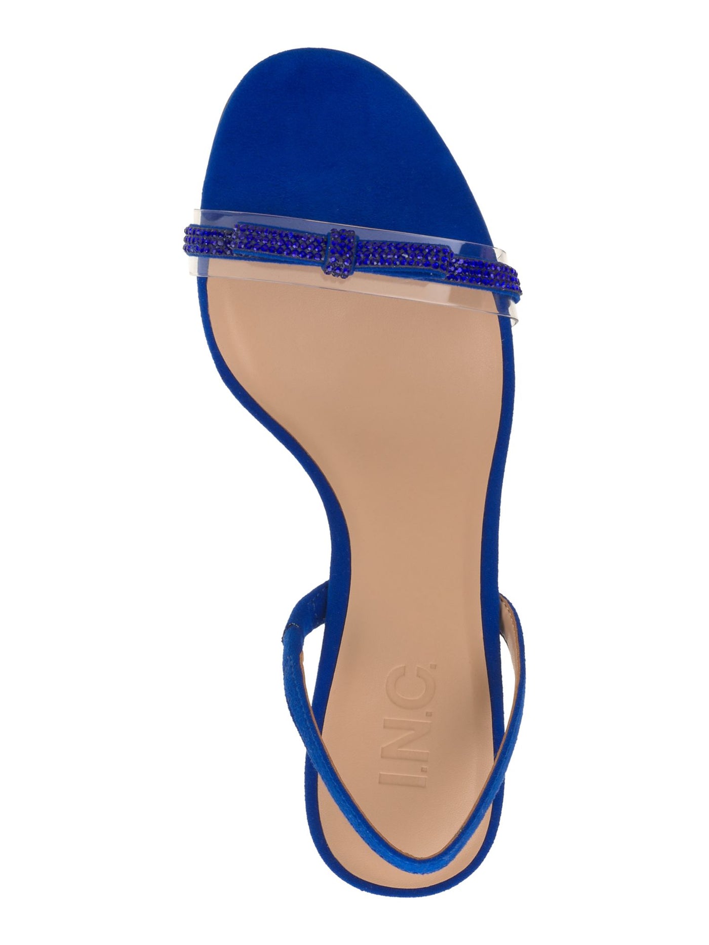 INC Womens Blue Mixed Media Goring Padded Rhinestone Bow Accent Linnette Round Toe Stiletto Slip On Dress Slingback Sandal 6 M