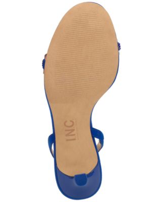 INC Womens Blue Mixed Media Goring Padded Rhinestone Bow Accent Linnette Round Toe Stiletto Slip On Dress Slingback Sandal M
