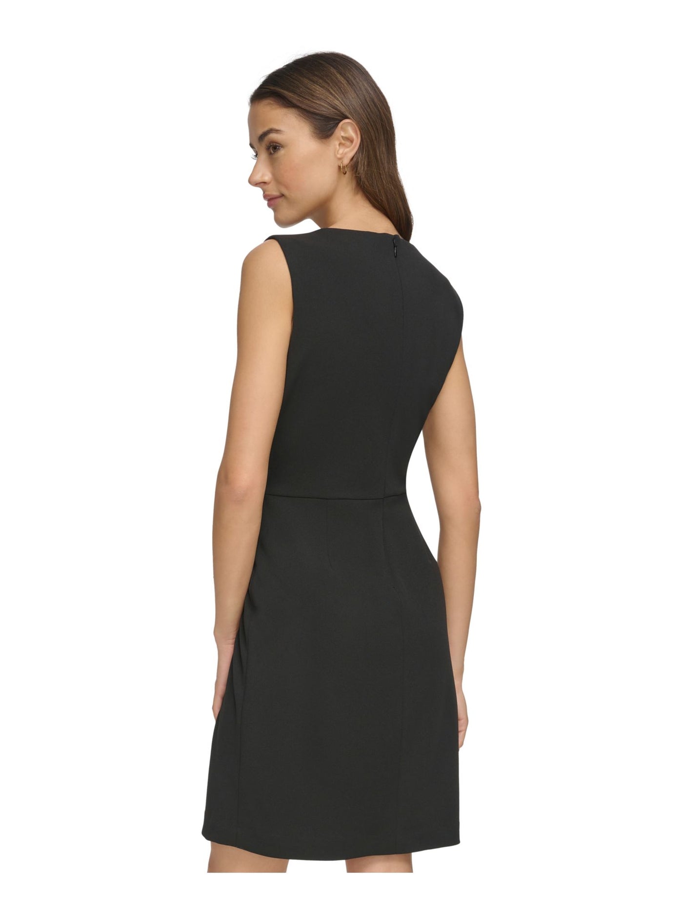 DKNY Womens Black Pleated Zippered Asymmetric Foldover-neck Sleeveless Above The Knee Wear To Work Sheath Dress 12