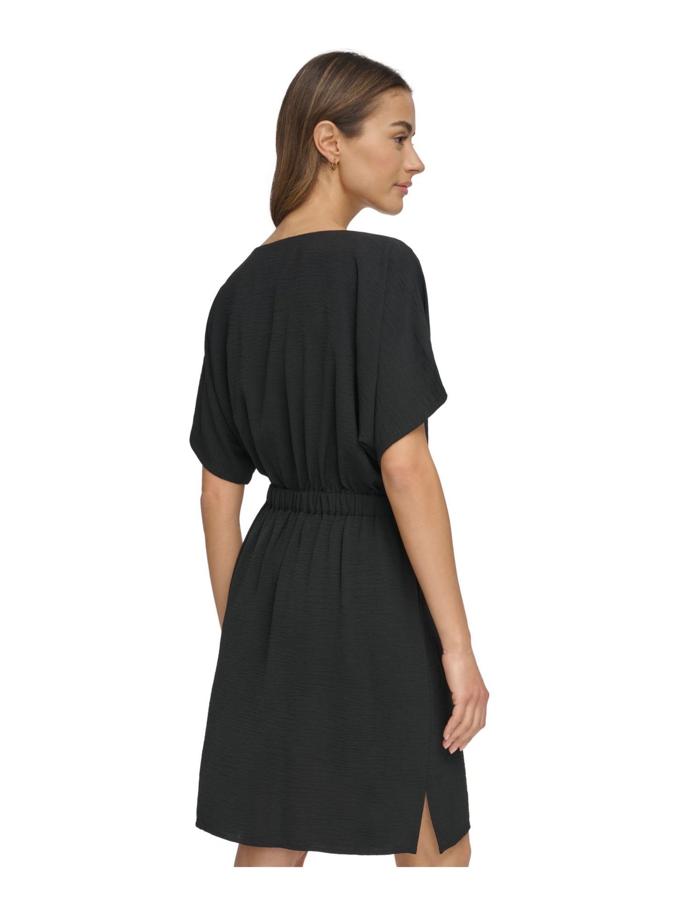 DKNY Womens Black Short Sleeve V Neck Above The Knee Fit + Flare Dress 10