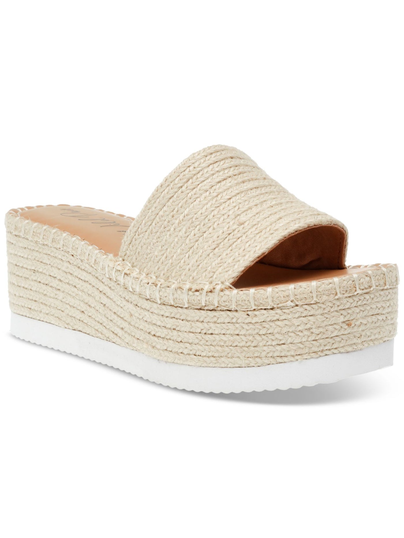 WILD PAIR Womens Beige 1-1/2" Platform Braided Cushioned Shermer Round Toe Wedge Slip On Espadrille Shoes 7.5 M
