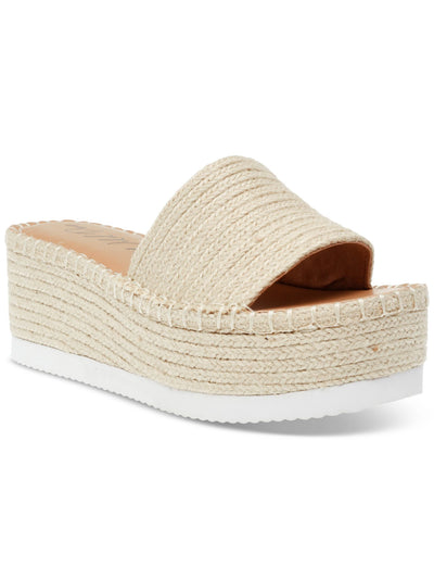 WILD PAIR Womens Beige 1-1/2" Platform Braided Cushioned Shermer Round Toe Wedge Slip On Espadrille Shoes 7.5 M