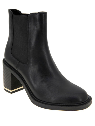 BCBGENERATION Womens Black Treaded Metallic Hardware Padded Goring Lug Sole Boxxa Almond Toe Block Heel Chelsea Boot 10 M