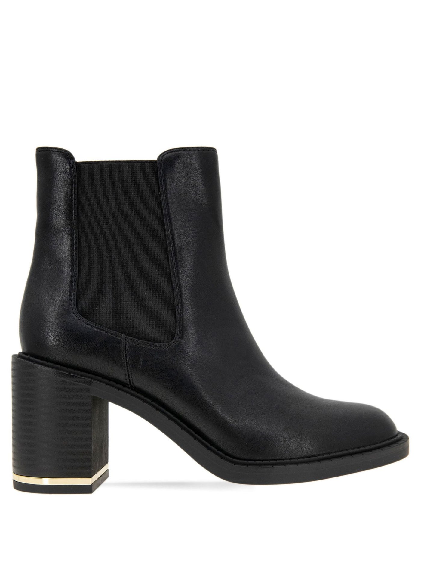 BCBGENERATION Womens Black Treaded Metallic Hardware Padded Goring Lug Sole Boxxa Almond Toe Block Heel Chelsea Boot 10 M
