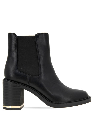 BCBGENERATION Womens Black Treaded Metallic Hardware Padded Goring Lug Sole Boxxa Almond Toe Block Heel Chelsea Boot 10 M