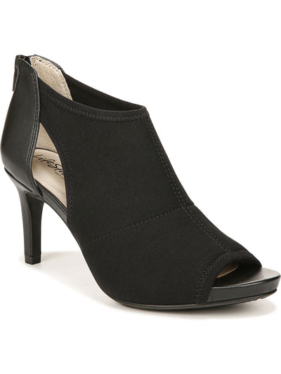LIFE STRIDE Womens Black Mixed Media Flex Treaded Cut Out Stretch Mod Peep Toe Stiletto Zip-Up Shootie 10 M