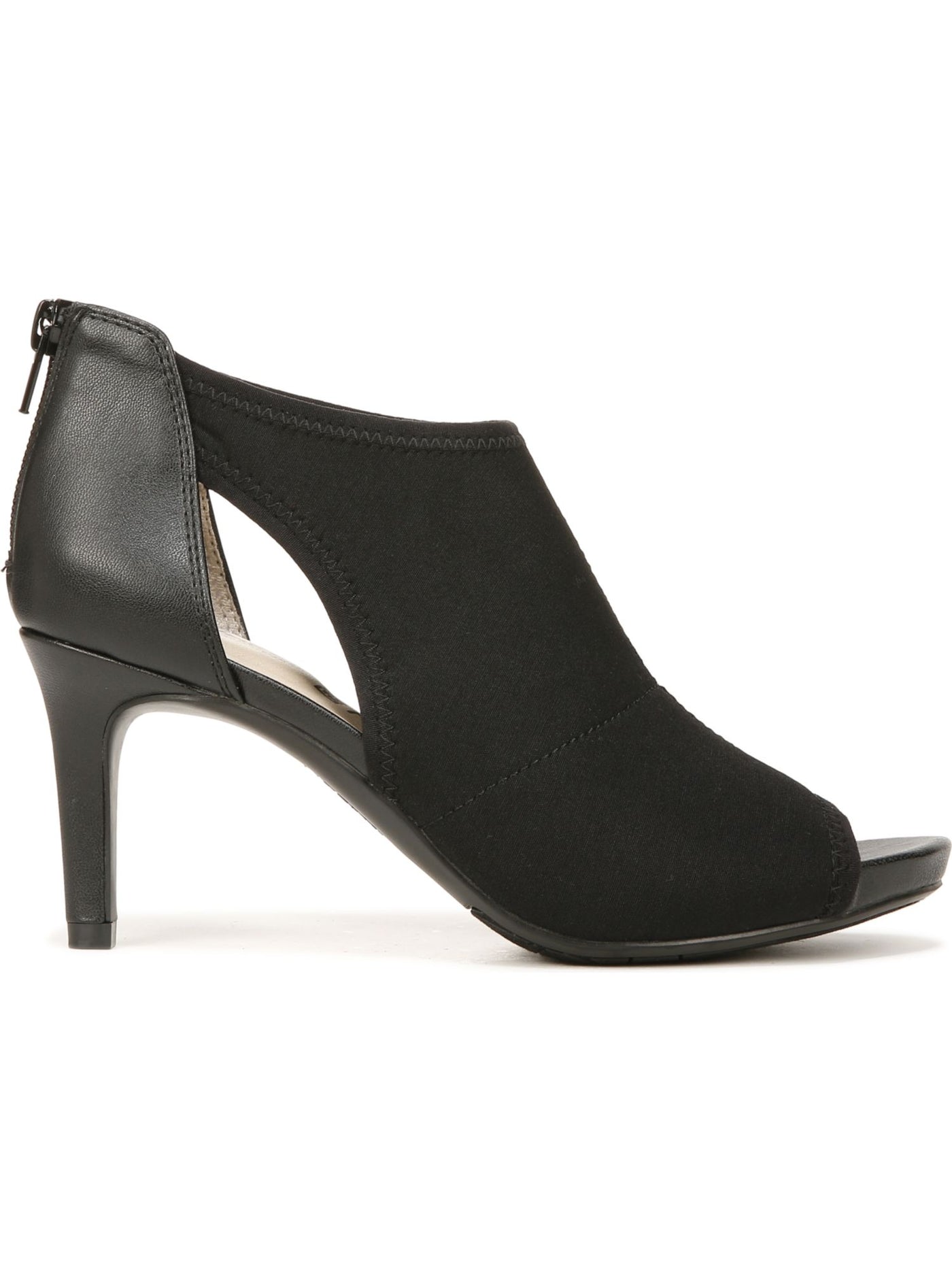 LIFE STRIDE Womens Black Mixed Media Flex Treaded Cut Out Stretch Mod Peep Toe Stiletto Zip-Up Shootie 10 M