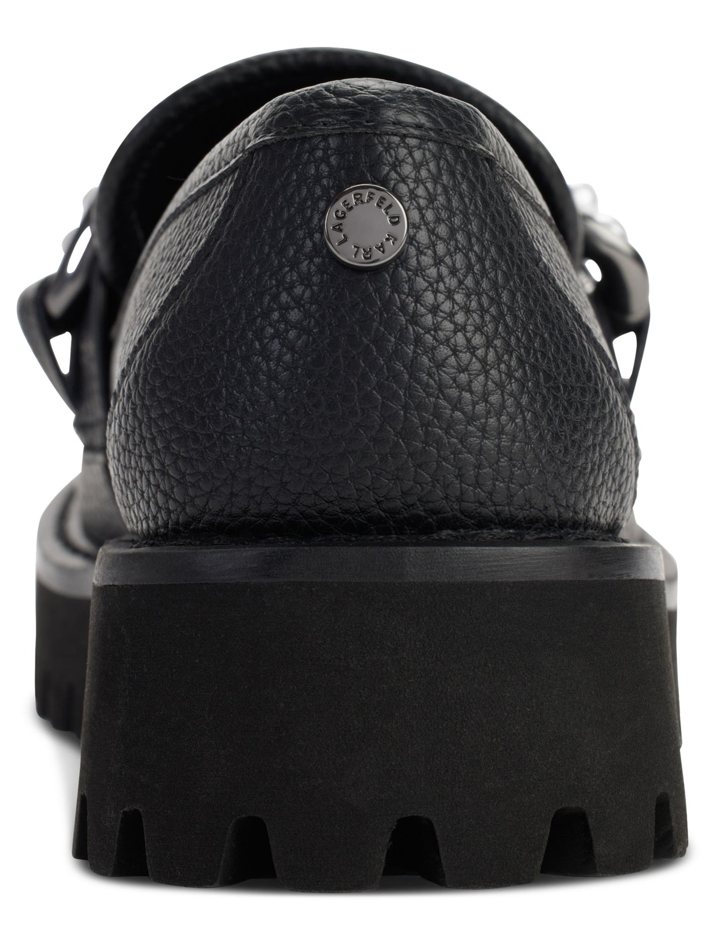 KARL LAGERFELD PARIS Womens Black 1" Platform Beaded Chain Accent Lug Sole Padded Gemsy Almond Toe Slip On Leather Dress Loafers Shoes 5 M
