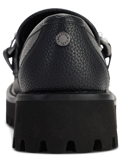 KARL LAGERFELD PARIS Womens Black 1" Platform Beaded Chain Accent Lug Sole Padded Gemsy Almond Toe Slip On Leather Dress Loafers Shoes 5 M