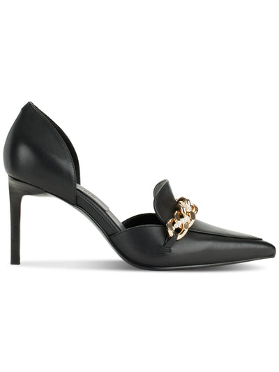 KARL LAGERFELD PARIS Womens Black Beaded Chain Hardware Padded D Orsay Shivani Pointed Toe Stiletto Slip On Leather Dress Heeled Loafers 5 M