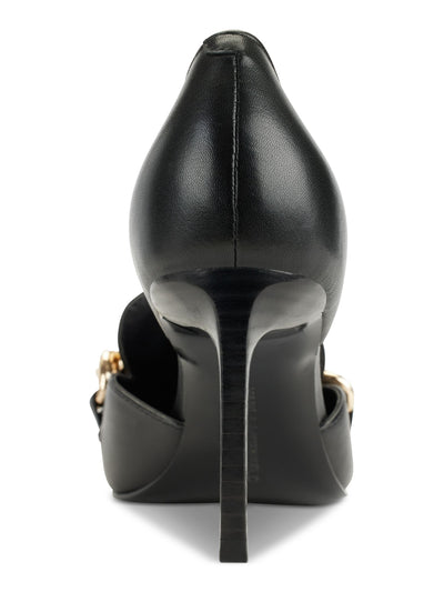 KARL LAGERFELD PARIS Womens Black Beaded Chain Hardware Padded D Orsay Shivani Pointed Toe Stiletto Slip On Leather Dress Heeled Loafers 5 M