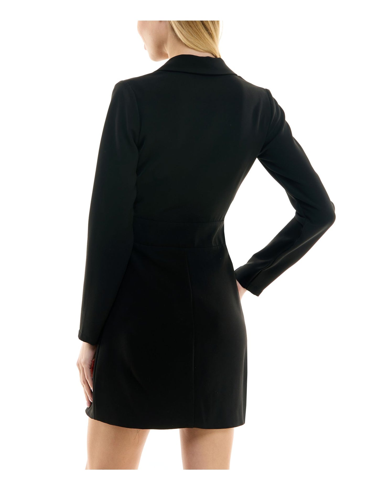 CITY STUDIO Womens Black Lined Blazer Style Hardware Detail Long Sleeve Surplice Neckline Short Party Wrap Dress 7\8