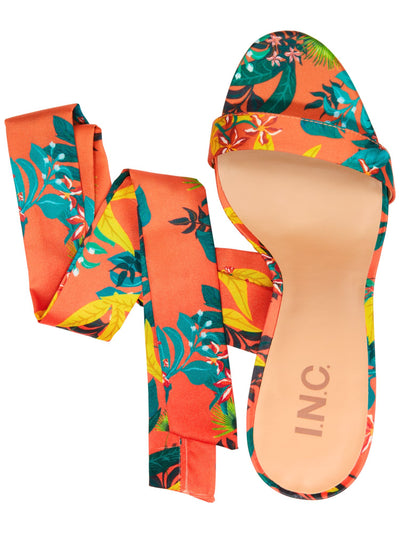 INC Womens Orange Floral 1" Platform Ankle Strap Padded Noyar Round Toe Block Heel Lace-Up Heeled Sandal 7.5 M