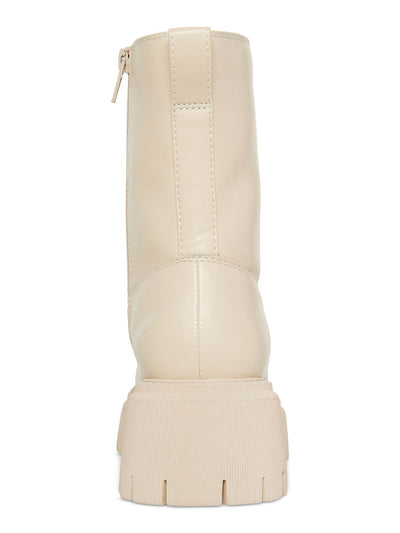 MADDEN GIRL Womens Beige 1-1/2" Platform Lace-Up Back Pull-Tab Lug Sole Treaded Kknight Round Toe Block Heel Zip-Up Combat Boots 9.5 M
