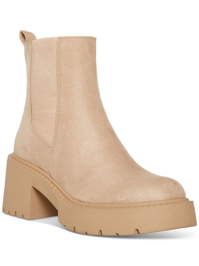 MADDEN GIRL Womens Beige 1-1/2" Platform Heel Pull-Tab Goring Lug Sole Padded Trust Round Toe Chelsea Boot 10 M