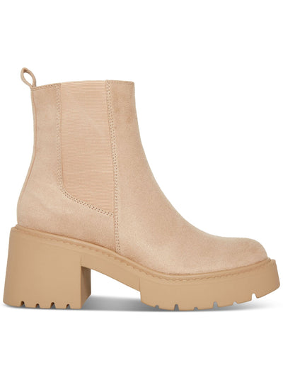 MADDEN GIRL Womens Beige 1-1/2" Platform Heel Pull-Tab Goring Lug Sole Padded Trust Round Toe Chelsea Boot 10 M