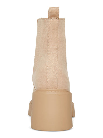 MADDEN GIRL Womens Beige 1-1/2" Platform Heel Pull-Tab Goring Lug Sole Padded Trust Round Toe Chelsea Boot 10 M