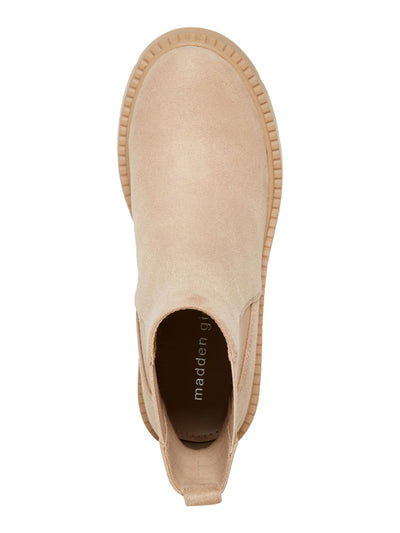 MADDEN GIRL Womens Beige 1-1/2" Platform Heel Pull-Tab Goring Lug Sole Padded Trust Round Toe Chelsea Boot 9.5 M