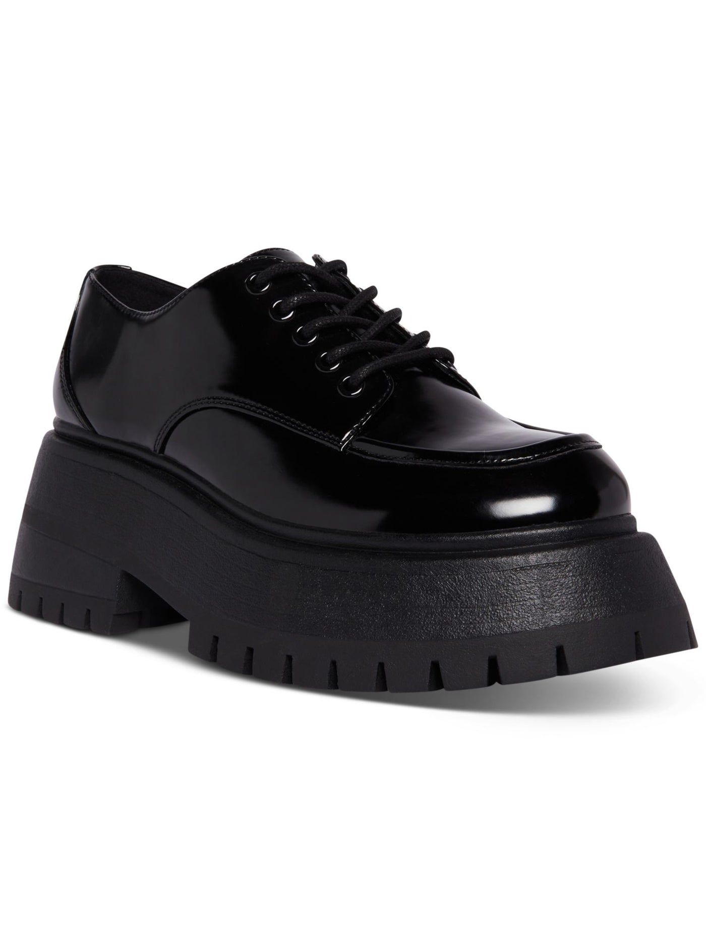 MADDEN GIRL Womens Black Leopard Print 1-1/2" Platform Apron Toe Lug Sole Padded Philipa Round Toe Lace-Up Oxford Shoes 7.5 M