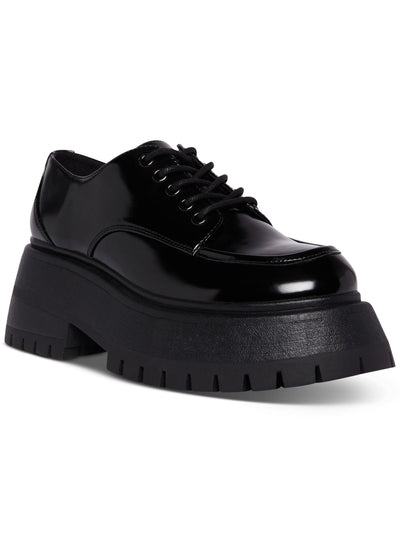 MADDEN GIRL Womens Black Leopard Print 1-1/2" Platform Apron Toe Lug Sole Padded Philipa Round Toe Lace-Up Oxford Shoes 7.5 M