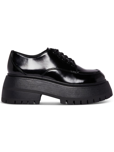 MADDEN GIRL Womens Black Leopard Print 1-1/2" Platform Apron Toe Lug Sole Padded Philipa Round Toe Lace-Up Oxford Shoes 7.5 M