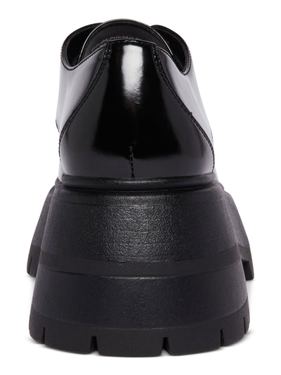 MADDEN GIRL Womens Black Leopard Print 1-1/2" Platform Apron Toe Lug Sole Padded Philipa Round Toe Lace-Up Oxford Shoes 7.5 M