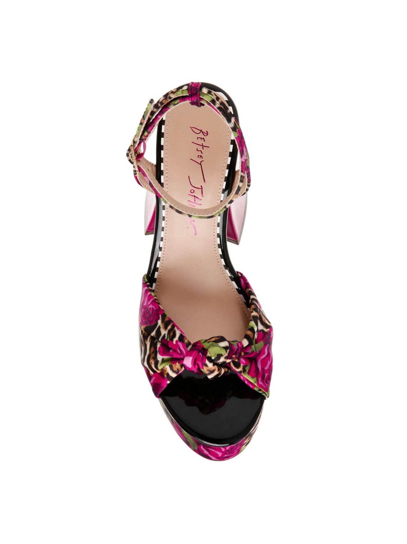 BETSEY JOHNSON Womens Pink Mixed Media 1-1/2" Platform Padded Brylie Open Toe Platform Buckle Heels Shoes 10 M