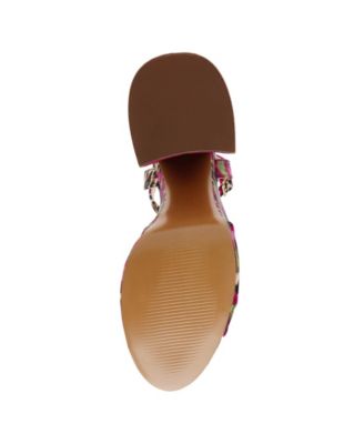 BETSEY JOHNSON Womens Brown Mixed Media 1-1/2" Platform Padded Brylie Open Toe Platform Buckle Heels Shoes