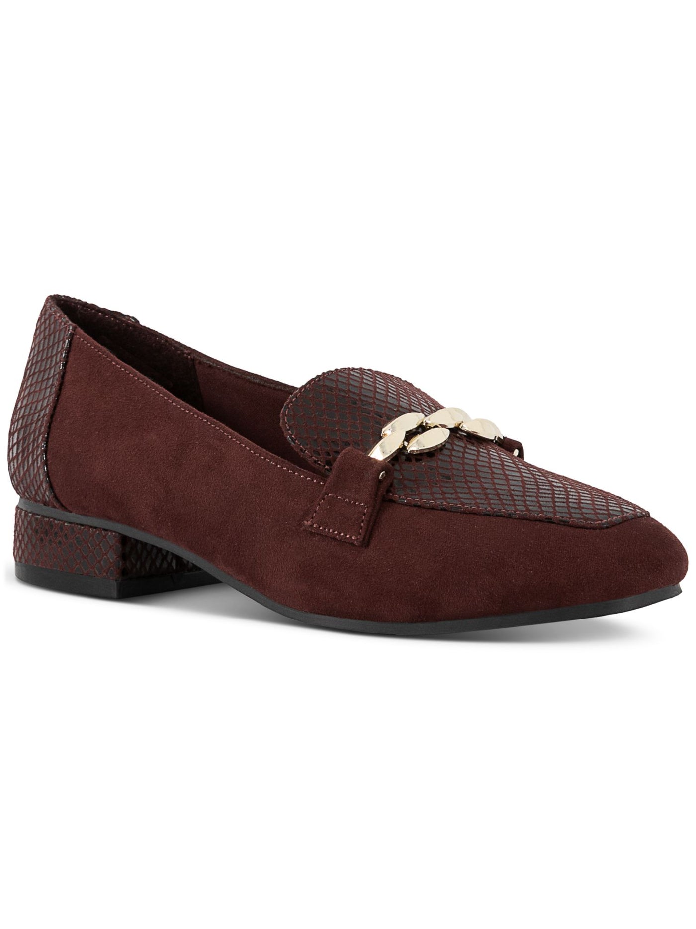 KAREN SCOTT Womens Burgundy Mixed Media Chain Accent Cushioned Rahela Round Toe Slip On Dress Loafers Shoes 7 M